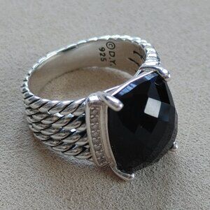 David Yurman Wheaton 925 Sterling silver ring faceted Onyx & Diamond size 9(New)